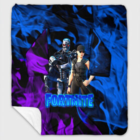 Плед с рукавами с принтом Fortnite T-800/Sarah в Петрозаводске, 100% полиэстер | Закругленные углы, все края обработаны. Ткань не мнется и не растягивается. Размер 170*145 | fortnite | heroes | logo game | marshmallow | marshmello | sarah | sarah connor | t 800 | terminator | битва | бойцы | игра | карась | логотипы игр | маршмеллоу | персонажи игр | робот | сара коннор | терминатор | фортнайт