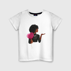 Детская футболка хлопок с принтом Девушка с шариком в Петрозаводске, 100% хлопок | круглый вырез горловины, полуприлегающий силуэт, длина до линии бедер | Тематика изображения на принте: анфас | афро | любовь | ня | ожерелье