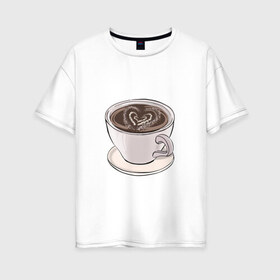 Женская футболка хлопок Oversize с принтом Кружка кофе в Петрозаводске, 100% хлопок | свободный крой, круглый ворот, спущенный рукав, длина до линии бедер
 | еда | кафе | кофеек | кружка | отдых