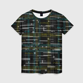 Женская футболка 3D с принтом Cyberpunk Tartan в Петрозаводске, 100% полиэфир ( синтетическое хлопкоподобное полотно) | прямой крой, круглый вырез горловины, длина до линии бедер | cyberpunk | glitch | глитч | киберпанк | клетка | матрица | узор | футуристичный | шотландка