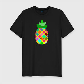 Мужская футболка хлопок Slim с принтом Pineapple в Петрозаводске, 92% хлопок, 8% лайкра | приталенный силуэт, круглый вырез ворота, длина до линии бедра, короткий рукав | pineapple | tropical fruit | ананас | тропический фрукт