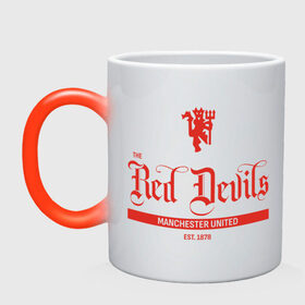 Кружка хамелеон с принтом MU Red Devils в Петрозаводске, керамика | меняет цвет при нагревании, емкость 330 мл | devils | fc | manchester | mu | red | united | англия | дьяволы | красные | манчестер | мю | юнайтед