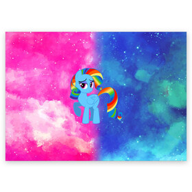Поздравительная открытка с принтом Радуга Дэш в Петрозаводске, 100% бумага | плотность бумаги 280 г/м2, матовая, на обратной стороне линовка и место для марки
 | baby | girl | horse | kawaii | luna | my little pony | princess | rainbow | rainbow dash | девочкам | девочки | детям | единорог | животные | кавайный | конь | лошадь | луна | малыш | облака | пегас | пинки пай | пони | радуга дэш