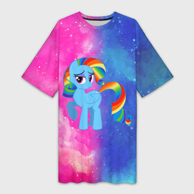 Платье-футболка 3D с принтом Радуга Дэш в Петрозаводске,  |  | Тематика изображения на принте: baby | girl | horse | kawaii | luna | my little pony | princess | rainbow | rainbow dash | девочкам | девочки | детям | единорог | животные | кавайный | конь | лошадь | луна | малыш | облака | пегас | пинки пай | пони | радуга дэш