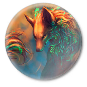 Значок с принтом Волшебная лиса в Петрозаводске,  металл | круглая форма, металлическая застежка в виде булавки | fox | foxy | животное | звери | лиса | лисенок | лисичка | милая | рыжая | фокс