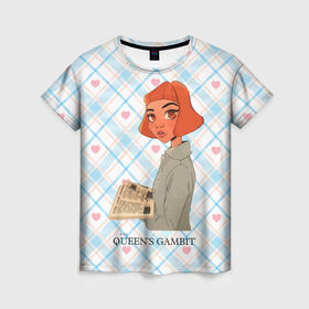 Женская футболка 3D с принтом Queens Gambit Ход Королевы в Петрозаводске, 100% полиэфир ( синтетическое хлопкоподобное полотно) | прямой крой, круглый вырез горловины, длина до линии бедер | 