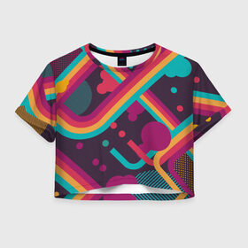 Женская футболка Crop-top 3D с принтом geometric abstract в Петрозаводске, 100% полиэстер | круглая горловина, длина футболки до линии талии, рукава с отворотами | 