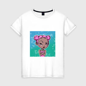 Женская футболка хлопок с принтом Эй в Петрозаводске, 100% хлопок | прямой крой, круглый вырез горловины, длина до линии бедер, слегка спущенное плечо | girl | девочка | девушка | розовые волосы | цундере | чиби | эй