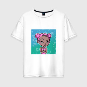 Женская футболка хлопок Oversize с принтом Эй в Петрозаводске, 100% хлопок | свободный крой, круглый ворот, спущенный рукав, длина до линии бедер
 | girl | девочка | девушка | розовые волосы | цундере | чиби | эй