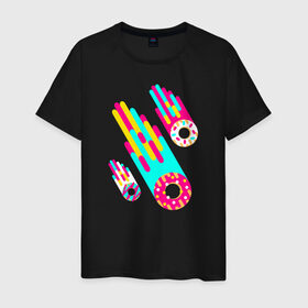 Мужская футболка хлопок с принтом Donut Meteorites в Петрозаводске, 100% хлопок | прямой крой, круглый вырез горловины, длина до линии бедер, слегка спущенное плечо. | donuts | пончики | пончики метеориты