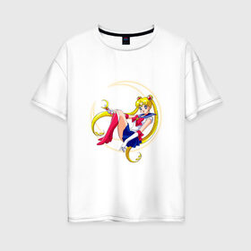 Женская футболка хлопок Oversize с принтом Sailor Moon в Петрозаводске, 100% хлопок | свободный крой, круглый ворот, спущенный рукав, длина до линии бедер
 | anime | manga | sailor moon | аниме | манга | сейлор мун | сейлормун