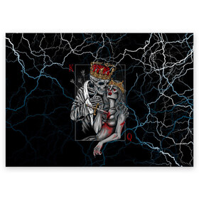 Поздравительная открытка с принтом The Skull King and Queen в Петрозаводске, 100% бумага | плотность бумаги 280 г/м2, матовая, на обратной стороне линовка и место для марки
 | art | gold skull | queen | skull king | the skull king and queen | арт | буби | дама | золотой череп | игральные карты | игроку | карты | кинжал | король | король и дама | король и королева | крести | любовь | он и она | пики | покер
