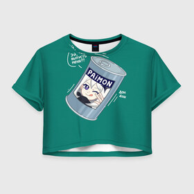 Женская футболка Crop-top 3D с принтом Живая консерва в Петрозаводске, 100% полиэстер | круглая горловина, длина футболки до линии талии, рукава с отворотами | genshin | genshin impact | paimon | геншин | геншин импакт | еда | живая консерва | консерва | мем | паймон