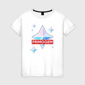 Женская футболка хлопок с принтом PRIMOGEM в Петрозаводске, 100% хлопок | прямой крой, круглый вырез горловины, длина до линии бедер, слегка спущенное плечо | 