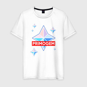 Мужская футболка хлопок с принтом PRIMOGEM в Петрозаводске, 100% хлопок | прямой крой, круглый вырез горловины, длина до линии бедер, слегка спущенное плечо. | 