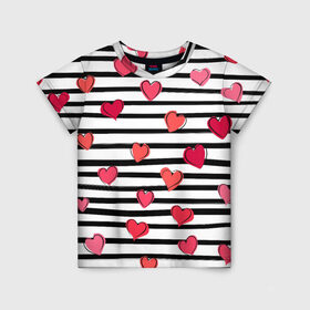 Детская футболка 3D с принтом Hearts Pattern в Петрозаводске, 100% гипоаллергенный полиэфир | прямой крой, круглый вырез горловины, длина до линии бедер, чуть спущенное плечо, ткань немного тянется | 14 февраля | валентинка | день всех влюбленных | день святого валентина | иконки | любовь | сердца | символы | узор