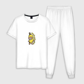 Мужская пижама хлопок с принтом Banana Cat в Петрозаводске, 100% хлопок | брюки и футболка прямого кроя, без карманов, на брюках мягкая резинка на поясе и по низу штанин
 | Тематика изображения на принте: 