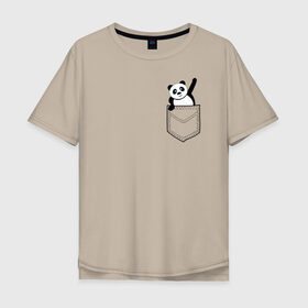 Мужская футболка хлопок Oversize с принтом Панда В Кармане в Петрозаводске, 100% хлопок | свободный крой, круглый ворот, “спинка” длиннее передней части | Тематика изображения на принте: 