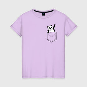 Женская футболка хлопок с принтом Панда В Кармане в Петрозаводске, 100% хлопок | прямой крой, круглый вырез горловины, длина до линии бедер, слегка спущенное плечо | 