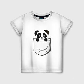 Детская футболка 3D с принтом Панда В Кармане в Петрозаводске, 100% гипоаллергенный полиэфир | прямой крой, круглый вырез горловины, длина до линии бедер, чуть спущенное плечо, ткань немного тянется | Тематика изображения на принте: animals | beats | head | panda | pocket | в кармане | голова | животные | звери | лапки | любовь | панда