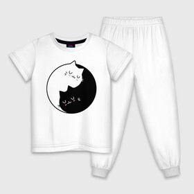 Детская пижама хлопок с принтом Yin and Yang cats в Петрозаводске, 100% хлопок |  брюки и футболка прямого кроя, без карманов, на брюках мягкая резинка на поясе и по низу штанин
 | anime | cat | cats | kitten | love | philosophy | yang | yin | yoga | аниме | инь | йога | кот | котенок | котик | котики | коты | любовь | противоположность | сердце | философия | ян