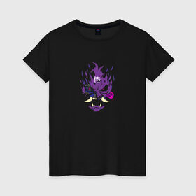 Женская футболка хлопок с принтом Samurai - purple в Петрозаводске, 100% хлопок | прямой крой, круглый вырез горловины, длина до линии бедер, слегка спущенное плечо | cyberpunk 2077 | samurai | киберанк 2077 | огонь | пламя | самурай