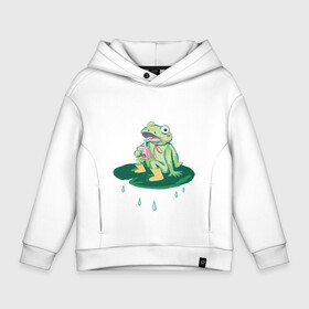 Детское худи Oversize хлопок с принтом Baby frog  в Петрозаводске, френч-терри — 70% хлопок, 30% полиэстер. Мягкий теплый начес внутри —100% хлопок | боковые карманы, эластичные манжеты и нижняя кромка, капюшон на магнитной кнопке | frog | juice | rain | лягушка