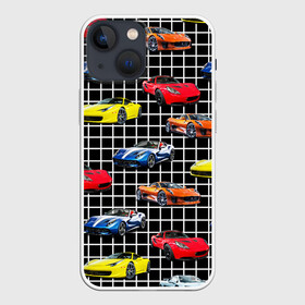 Чехол для iPhone 13 mini с принтом Гоночные тачки в Петрозаводске,  |  | adrenalin | auto | boy | car | machine | racing | speed | speed racer | sport | sport car | автомобили | адреналин | водитель | гонки | гоночные | гонщик | клетка | клетчатый | мальчикам | машины | мужчинам | пацанские | скорость