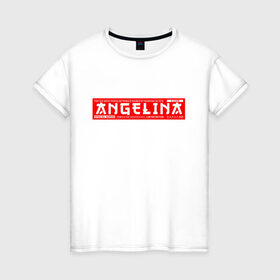 Женская футболка хлопок с принтом Ангелина/Angelina в Петрозаводске, 100% хлопок | прямой крой, круглый вырез горловины, длина до линии бедер, слегка спущенное плечо | angelina | name | names | ангелина | имена | имя