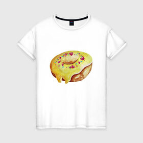 Женская футболка хлопок с принтом Пончитос в Петрозаводске, 100% хлопок | прямой крой, круглый вырез горловины, длина до линии бедер, слегка спущенное плечо | глазурь | пончик | посыпка | сладости