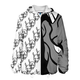 Мужская куртка 3D с принтом DEMON BLACK/WHITE в Петрозаводске, ткань верха — 100% полиэстер, подклад — флис | прямой крой, подол и капюшон оформлены резинкой с фиксаторами, два кармана без застежек по бокам, один большой потайной карман на груди. Карман на груди застегивается на липучку | fashion | fire | game | hip hop | rap | street style | top | игра | мода | огонь | рэп | топ | уличный стиль | хип хоп