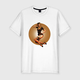 Мужская футболка хлопок Slim с принтом Красавица в Петрозаводске, 92% хлопок, 8% лайкра | приталенный силуэт, круглый вырез ворота, длина до линии бедра, короткий рукав | защитнику | пикантно | пин ап