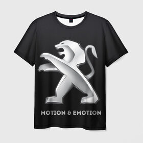 Мужская футболка 3D с принтом Motion & Emotion в Петрозаводске, 100% полиэфир | прямой крой, круглый вырез горловины, длина до линии бедер | auto | emotion | motion | peugeot | sport | авто | лого | логотип | пежо | пижо | спорт