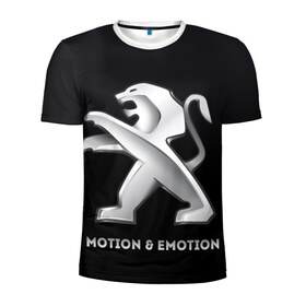Мужская футболка 3D спортивная с принтом Motion & Emotion в Петрозаводске, 100% полиэстер с улучшенными характеристиками | приталенный силуэт, круглая горловина, широкие плечи, сужается к линии бедра | auto | emotion | motion | peugeot | sport | авто | лого | логотип | пежо | пижо | спорт