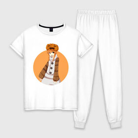 Женская пижама хлопок с принтом Девушка снеговик из Minecraft в Петрозаводске, 100% хлопок | брюки и футболка прямого кроя, без карманов, на брюках мягкая резинка на поясе и по низу штанин | girl | snowman | аниме | девочка | майнкрафт | снеговик