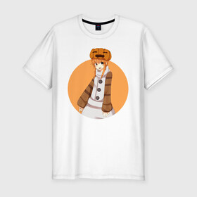 Мужская футболка хлопок Slim с принтом Девушка снеговик из Minecraft в Петрозаводске, 92% хлопок, 8% лайкра | приталенный силуэт, круглый вырез ворота, длина до линии бедра, короткий рукав | Тематика изображения на принте: girl | snowman | аниме | девочка | майнкрафт | снеговик
