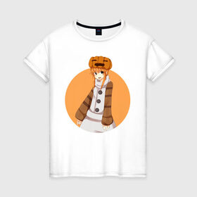 Женская футболка хлопок с принтом Девушка снеговик из Minecraft в Петрозаводске, 100% хлопок | прямой крой, круглый вырез горловины, длина до линии бедер, слегка спущенное плечо | girl | snowman | аниме | девочка | майнкрафт | снеговик