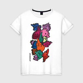 Женская футболка хлопок с принтом Кляксики в Петрозаводске, 100% хлопок | прямой крой, круглый вырез горловины, длина до линии бедер, слегка спущенное плечо | детство | клякса | мультфильм | рисунок | цвет