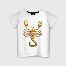 Детская футболка хлопок с принтом Скорпион в Петрозаводске, 100% хлопок | круглый вырез горловины, полуприлегающий силуэт, длина до линии бедер | Тематика изображения на принте: scorpio | zodiac signs | знаки зодиака | золотой рисунок | скорпион