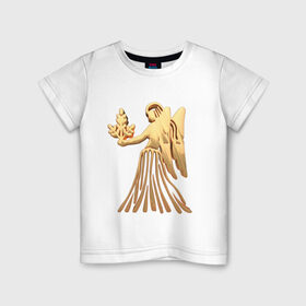 Детская футболка хлопок с принтом Дева в Петрозаводске, 100% хлопок | круглый вырез горловины, полуприлегающий силуэт, длина до линии бедер | Тематика изображения на принте: virgo | zodiac signs | дева | знаки зодиака | золотой рисунок