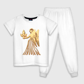 Детская пижама хлопок с принтом Дева в Петрозаводске, 100% хлопок |  брюки и футболка прямого кроя, без карманов, на брюках мягкая резинка на поясе и по низу штанин
 | Тематика изображения на принте: virgo | zodiac signs | дева | знаки зодиака | золотой рисунок