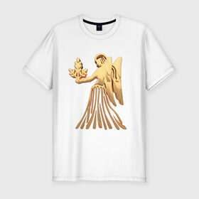 Мужская футболка хлопок Slim с принтом Дева в Петрозаводске, 92% хлопок, 8% лайкра | приталенный силуэт, круглый вырез ворота, длина до линии бедра, короткий рукав | virgo | zodiac signs | дева | знаки зодиака | золотой рисунок
