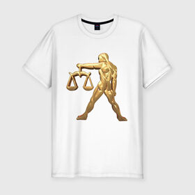 Мужская футболка хлопок Slim с принтом Весы в Петрозаводске, 92% хлопок, 8% лайкра | приталенный силуэт, круглый вырез ворота, длина до линии бедра, короткий рукав | libra | zodiac signs | весы | знаки зодиака | золотой рисунок