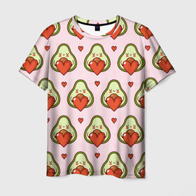 Мужская футболка 3D с принтом Love Avocado в Петрозаводске, 100% полиэфир | прямой крой, круглый вырез горловины, длина до линии бедер | 14 февраля | love | авокадо | вкусняшка | день святого валентина | еда | любовь | паттерн | сердечко
