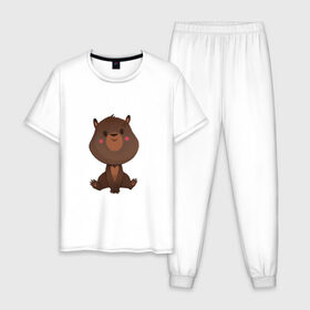 Мужская пижама хлопок с принтом Медвежонок в Петрозаводске, 100% хлопок | брюки и футболка прямого кроя, без карманов, на брюках мягкая резинка на поясе и по низу штанин
 | косолапый | медведь | мишка | мишутка | парные