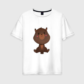Женская футболка хлопок Oversize с принтом Медвежонок в Петрозаводске, 100% хлопок | свободный крой, круглый ворот, спущенный рукав, длина до линии бедер
 | косолапый | медведь | мишка | мишутка | парные