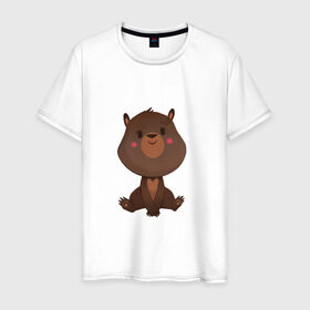 Мужская футболка хлопок с принтом Медвежонок в Петрозаводске, 100% хлопок | прямой крой, круглый вырез горловины, длина до линии бедер, слегка спущенное плечо. | косолапый | медведь | мишка | мишутка | парные
