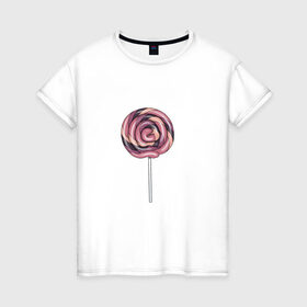 Женская футболка хлопок с принтом Лолипоп в Петрозаводске, 100% хлопок | прямой крой, круглый вырез горловины, длина до линии бедер, слегка спущенное плечо | карамель | леденец | сладости | сосулька
