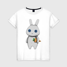 Женская футболка хлопок с принтом зайка в Петрозаводске, 100% хлопок | прямой крой, круглый вырез горловины, длина до линии бедер, слегка спущенное плечо | hare | заяц | игрушка | кролик | морковь