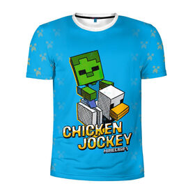 Мужская футболка 3D спортивная с принтом Minecraft CHICKEN JOCKEY в Петрозаводске, 100% полиэстер с улучшенными характеристиками | приталенный силуэт, круглая горловина, широкие плечи, сужается к линии бедра | minecraft | алекс | белый | блоки | ведьма | взрывчатка | визера | волк | гаст | добывать | дракон | зеленый куб | зомби | игра | крафт | крипер | кубики | лошадка | майн | майнкрафт | манкрафт | овечка | оцелот